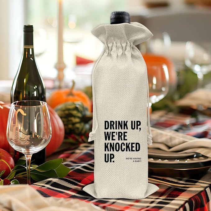 Funny Pregnancy Announcement Wine Bag, Baby Announcements Gifts for New Grandparents Aunt Uncle Friends, Pregnant Reveal Wine Gift Bag