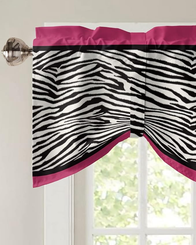 Animal Zebra Print Blackout Tie Up Valance Curtains for Kitchen Windows Black White Pink Window Toppers Balloon Shades for Living Room/Bathroom/Bedroom,1 Panel,60" X 18"