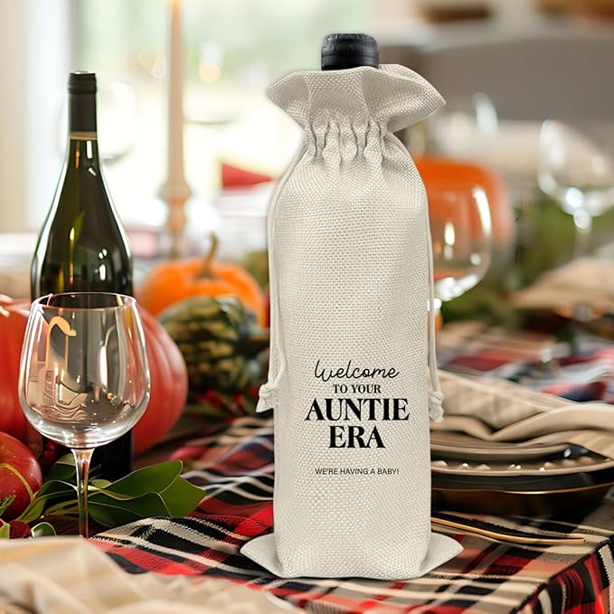 Pregnancy Announcement Wine Bag, Baby Announcements Gifts for New Aunt Auntie Bestie Sister, Pregnancy Reveal Wine Gift Bag