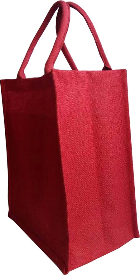 KVR natural Jute burlap wine beer water bottle cum can carrier bag with option to use as Grocery & lunch bag, Eco Environment Friendly versatile flexible(6 bottle bag, Red)