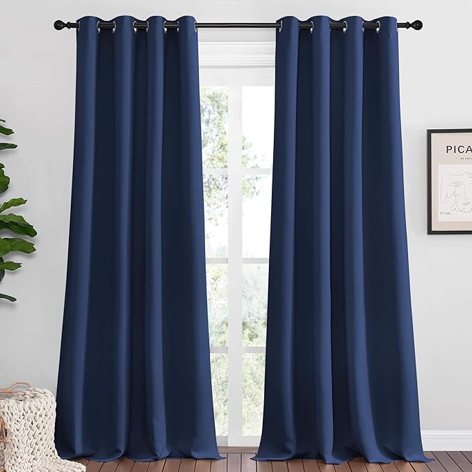 NICETOWN Navy Blackout Curtains 102" Long for Living Room, 55" W, Set of 2, Thermal Insulated Window Treatment Light Reducing Room Darkening Drapes for Boys Kids Bedroom, Classroom, Apartment
