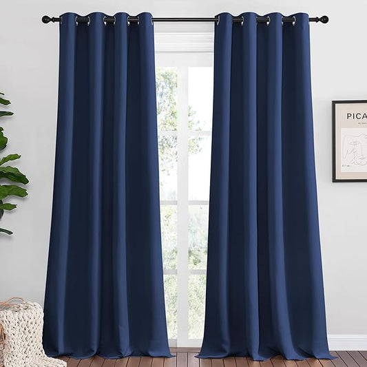 NICETOWN Navy Blackout Curtains 96" Long for Living Room, Thermal Insulated Window Treatment Light Reducing Room Darkening Drapes for Boys Kids Bedroom, Classroom, Apartment (55" W x 96” L， Set of 2)