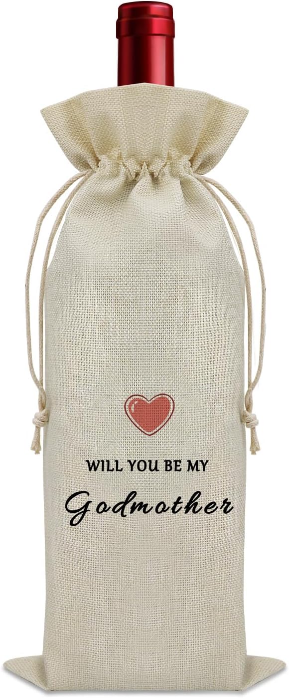 Godmother Proposal Gift Wine Bag Godmother Gifts from Godchild Baptism Godmommy Gifts for Mothers Day Wine Bottle Decoration Bag Christian Godmother Gifts Wine Accessories Gifts for Wine Lovers