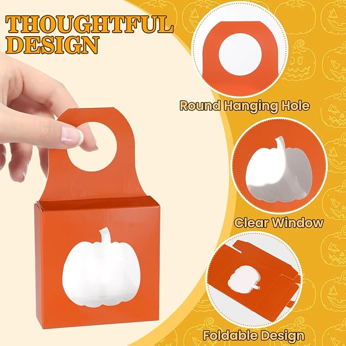Megitzuu 30PCS Wine Bottle Box with Window, Kraft Paper Wine Boxes for Halloween Gifts Hanging Pumpkin Treat Box Mini Charcuterie Boxes Wine Bottles Gift Bags Goodies Candy Box Party Favor (Orange)