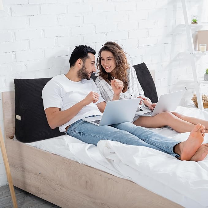 HIGOGOGO Wedge Headboard Pillow, Bed Rest Reading Pillow, Backrest Positioning Support Bolster Cushion with Removable Cover,King Size 76.8X20.4X8.4,Black