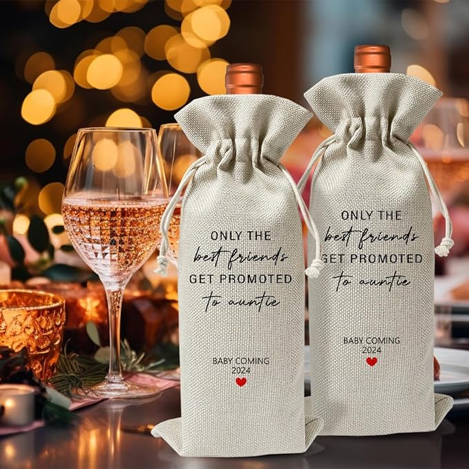 Baby Announcement Gift for Aunt, Becoming an Auntie Gift Wine Bag, Auntie to Be Gift, Get Promoted to New Auntie Gift for Best Friend BFF, Baby Shower or Party Decor, Baby Pregnancy Reveal Gift