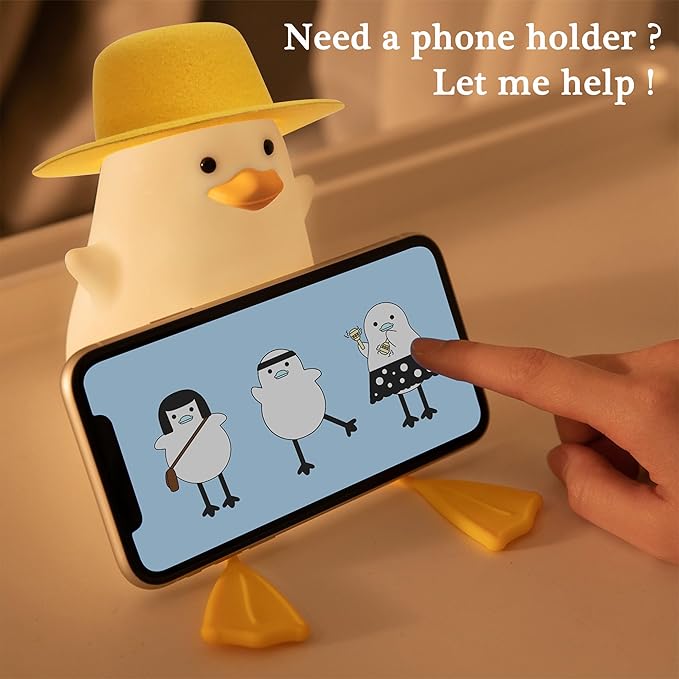 Duck Night Light, Duck Gifts for Girl, Kids Night Light Lamp Gifts Bedside Lamp for Nursery, ABS+SIL, Touch Control, Portable and Rechargeable Dimmable, Birthday Gifts for Boys Girls ( Duck with Hat)