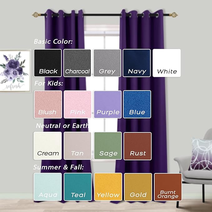 Mrs.Naturall 96 Inches Long Royal Purple Blackout Curtains for Living Room 2 Panels Set Thermal Insulated Grommet Cold Blocking Room Darkening Drapes for Bedroom Dark Purple 8 FT 52x96 Inch Length