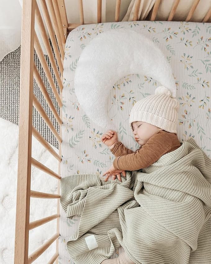 Blissful Diary Muslin Mini Crib Sheets, Pack and Play Mattress Sheets Fitted for Pack N Play, Soft Cotton for Boys Girls, 2 Pack(Roman Green&Leaf)