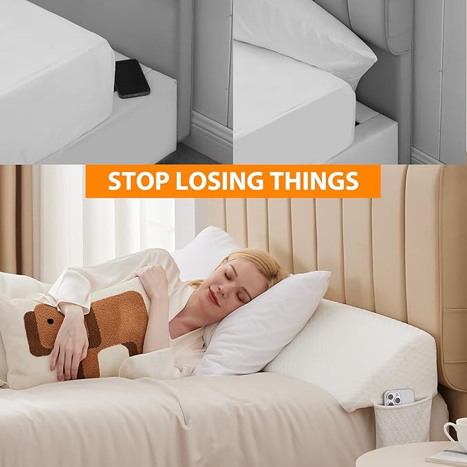 King Bed Wedge Pillow for Headboard, Bed Gap Filler, Mattress Gap Filler King, Fill The Gap (0-7") Between Headboard and Mattress (White, 76"x10"x6")