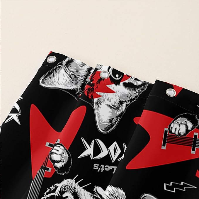 AILONEN Kitten and Puppy Shower Curtain,Rock Kitten Puppy Bath Curtains for Kids Boys Girls,Animal Polyester Waterproof with Plastic Hooks 36" W*72" H