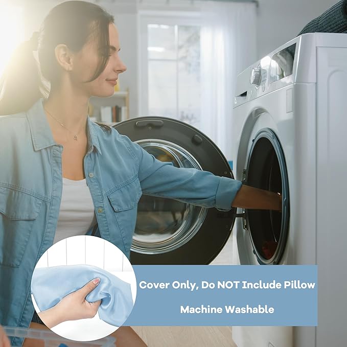 HOMBYS Satin Bed Wedge Pillow Cover Silky & Smooth Wedge Pillowcase 1 Pack 24x24x12, Soft & Breathable, Removable & Machine Washable-Zipper Design (Pillow Not Include),Light Blue