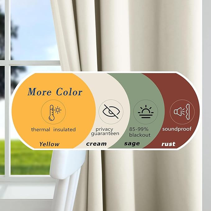 Mrs.Naturall 72 Inches Long Curtains for Bedroom Living Room,Grommet Room Darkening Blackout Curtains 72 Inch Length,Cream Beige