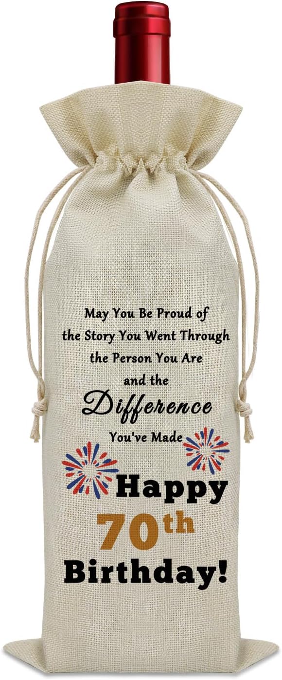Sazuwu 70th Birthday Gifts for Her Him Wine Bag 70 Years Old Gifts for Women Inspirational Birthday Quotes Wine Accessories Gifts for Wine Lovers Born in 1954 Gifts Birthday Gift for Mom Turning 70