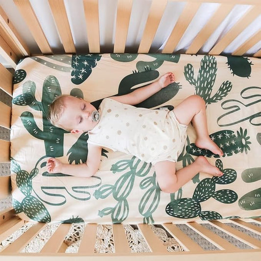 Cactus Crib Sheets, Arizona Nursery Decor, Succulent Crib Bedding Stuff, Western Crib Sheets, for New Mom, New Baby Gifts, Cotton Standard Size Boy & Girl 52X28X9''