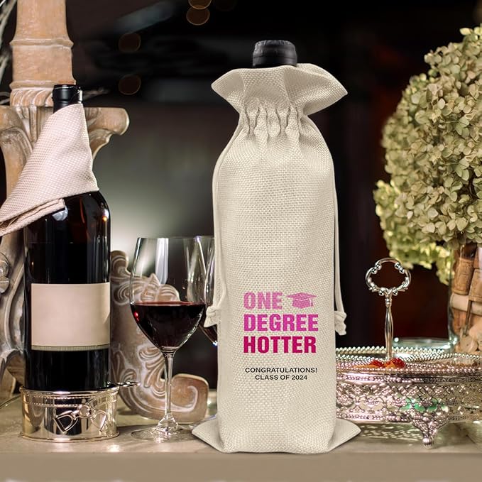 HOIJAUMAI Graduation Gifts for Women Her Graduation Wine Bag One Degree Hotter Class of 2024 Graduation Wine Gift Bags