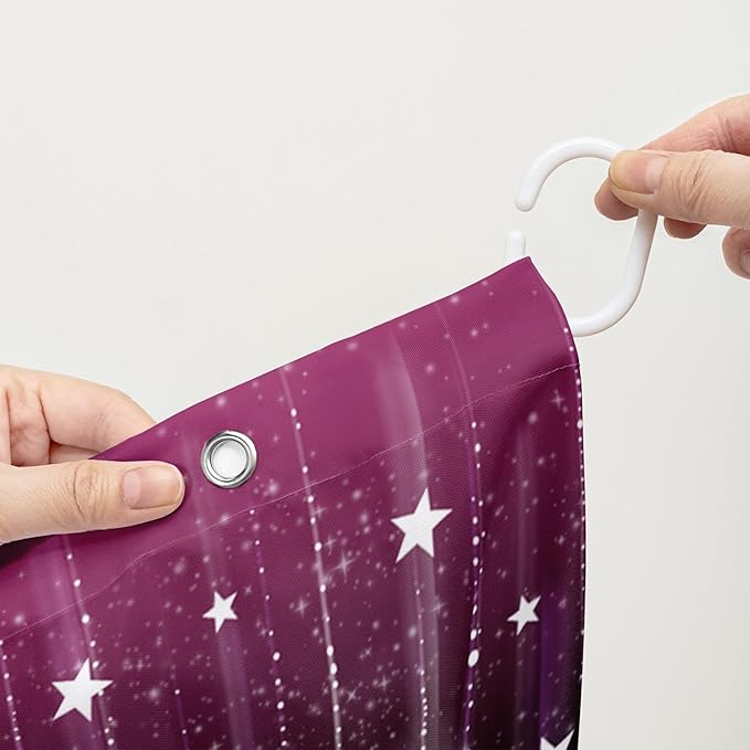 AILONEN White Star Shower Curtain,Dreamy Starry Sky Bathroom Fabric Shower Curtain for Girls Boys Kids Teens, 36" W*72" H Black and Purple Theme Bathroom Decor