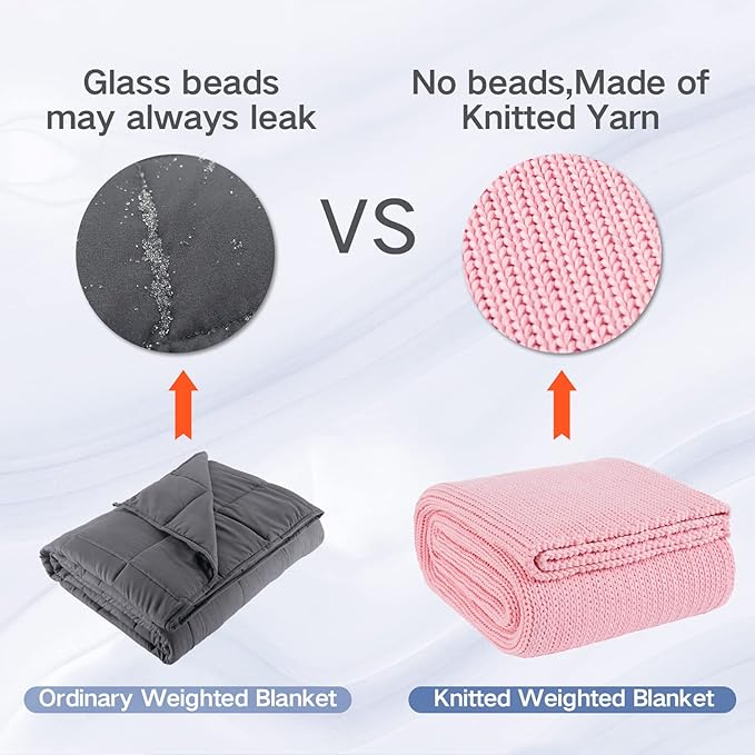 Knitted Weighted Blanket(Pink 50"x75" 12lbs),Home Décor Cooling Throw Blanket for Hot Sleepers,Hand Made Chunky Knit Heavy Blanket for Adults Use on Full Size Bed