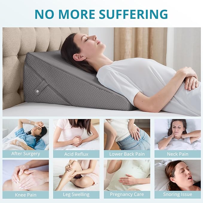 Sasttie Wedge Pillow for Sleep Apnea, 10 Inch Adjustable Bed Wedge Pillow for Back Pain, Acid Reflux Relief, Memory Foam Triangle Pillow Wedge for Sleeping, Post Surgery, Knee Elevation, Dark Grey