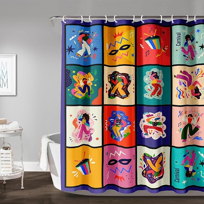 AILONEN Graffiti Music Shower Curtain,Happy Girls Music Art Bath Curtain Minimalist Bathroom Curtain 72" W*78" H Polyester Waterproof Bathroom Curtain with 12 Hooks