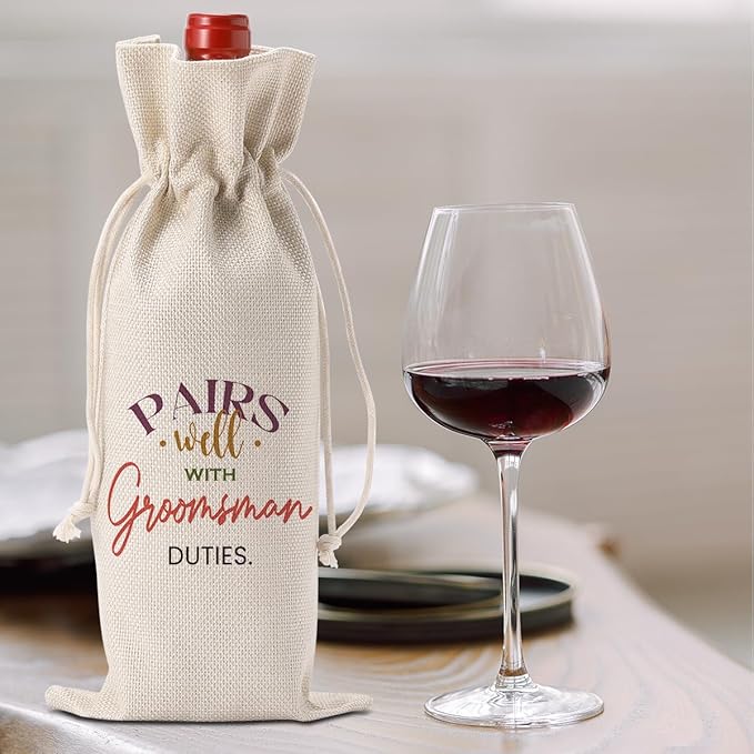 Groomsmen Proposal Gift, Groomsmen Wine Bag, Best Man Proposal Gifts, Wedding Engagement Gifts for Groomsmen Wine Bottle Bag, Pairs Well with Groomsman Duties Wine Bottle Bag