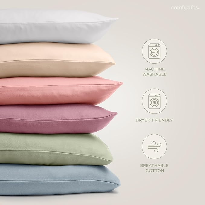 Comfy Cubs Toddler Pillow with Soft Cotton Pillowcase, 13"x18", Sage - Kids Pillow for Sleeping & Travel - Adorable & Comfortable Small Pillow - Kids Travel Pillow with Breathable Microfiber Fill