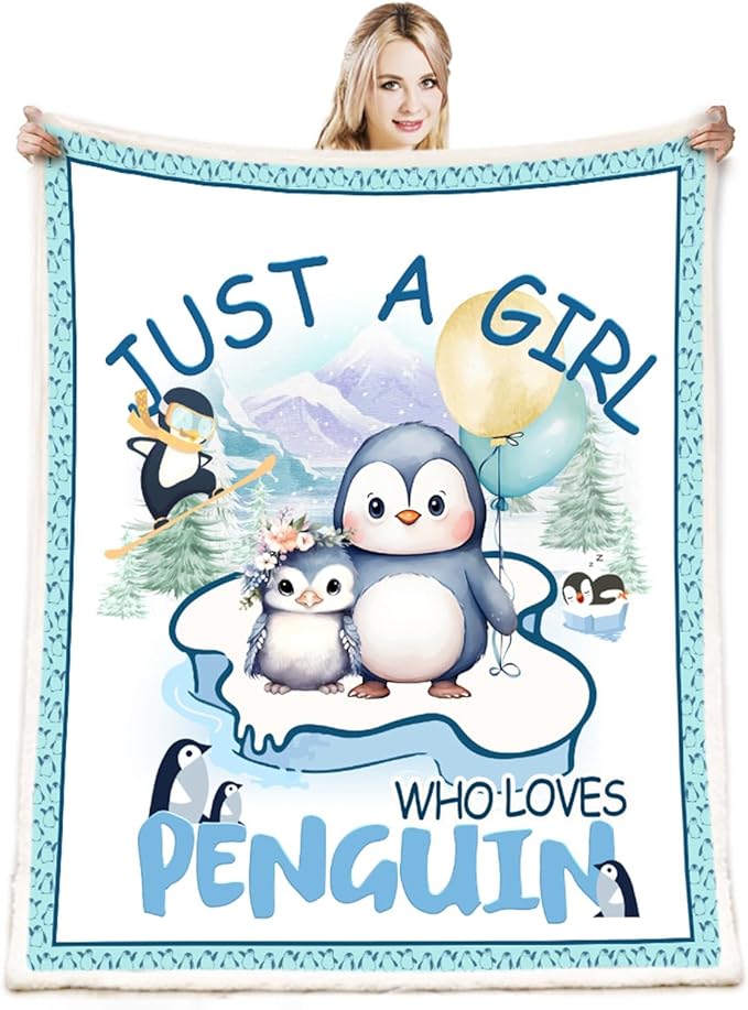 Just A Girl Who Love Penguin Blanket Cute Funny Penguin Decor Throw Blanket Gifts for Girls Boys Penguin Lover Super Warm Soft Plush Bedding Blanket (PENGUIN,50"x 60")