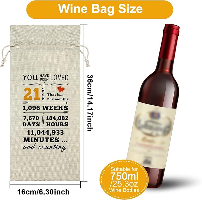 Sazuwu Happy 21st Birthday Gifts for Women Wine Bag 21 Year Old Birthday Gifts for Men Wine Bottle Storage Bag Gifts for Daughter Turning 21 Born in 2003 Gifts Wine Accessories Gifts for Wine Lovers