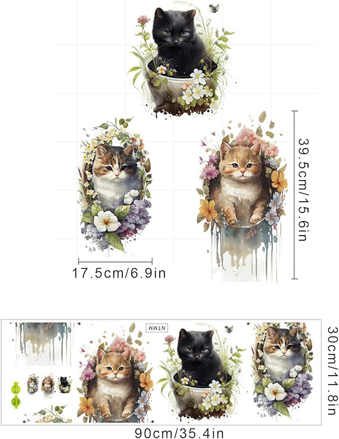 Cute Cat Wallpaper Murals for Nursery Room Toilet Kitchen Offices,Plant Pot Wall Stickers for Living Room Bedroom