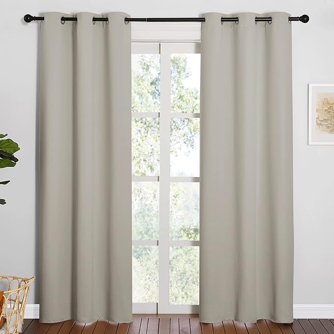 NICETOWN Natural Living Room Blackout Curtains for Windows, Eyelet Top Room Darkening Panels/Drapes for Bedroom (2 Panels, W42 x L84 inches)
