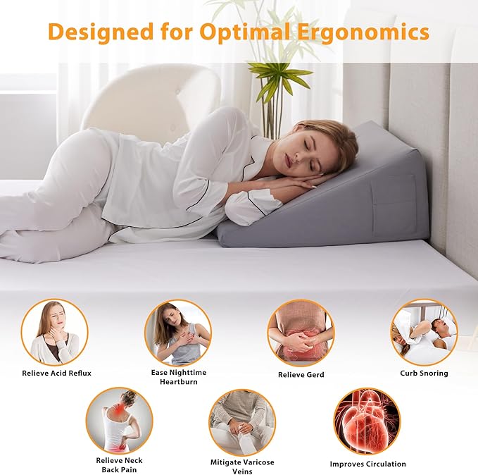 Bed Wedge Pillow for Sleeping, 7.5" Wedge Pillows for After Surgery, Soft Memory Foam Top, Triangle Pillow Wedge, Body Positioners for Leg Elevation, Acid Reflux, Gerd, Snoring Relief, Velvet