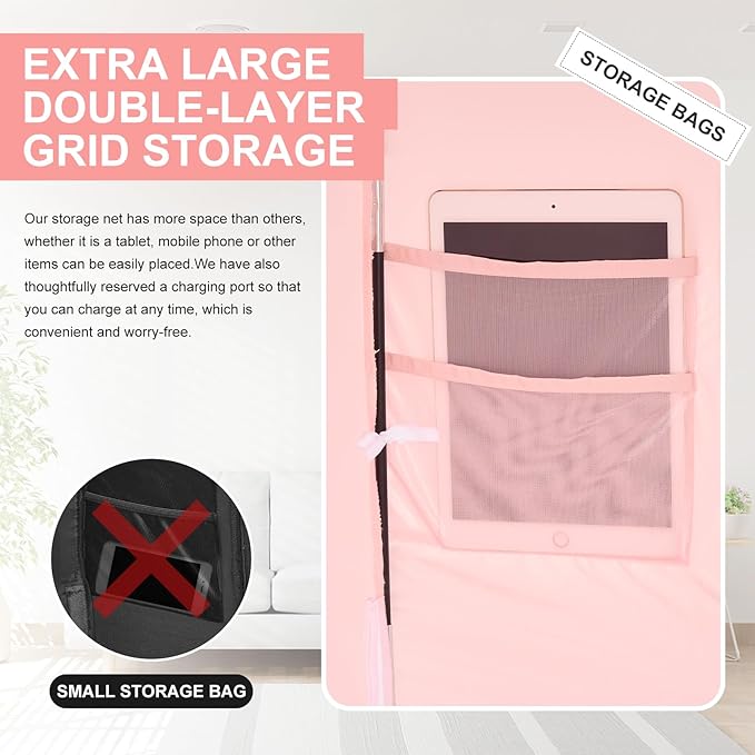 Bed Tent Twin Bed Canopy Dream Tents for Indoor Portable Blackout Tents Privacy Space Warm Breathable Sleeping Tents for Kids and Adult(Pink,Mattress Not Included) Reducing Light