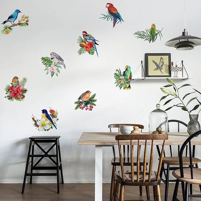 Birds Wall Decals Parrot Wall Stickers Birds on The Tree Branch Wall Stickers Birds Wall Decor Garden Bedroom Living Room Kitchen Playroom Nursery Room Birds Gifts
