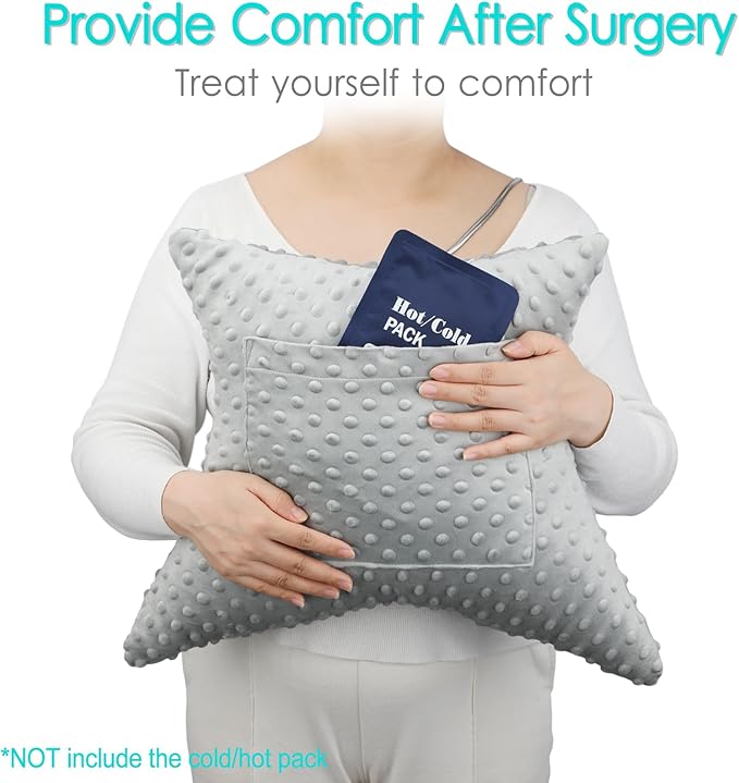 Heart Surgery Pillow Cough Recovery Pillows with 2 Pockets for Open Heart Surgery Bypass Mastectomy Breast Cancer Lumpectomy Chemo Port Pacemaker Broken Ribs Must Have Gifts Minky Dot Gray