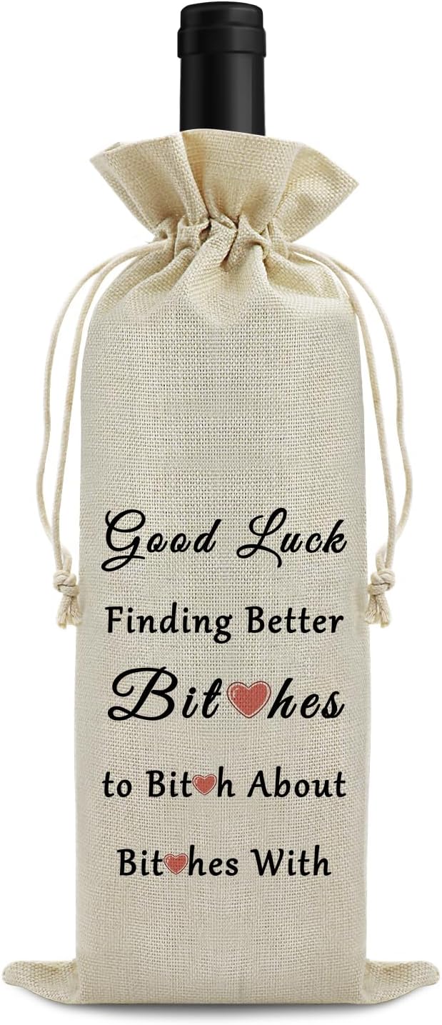 Farewell Gift Coworker Leaving Gifts for Women Men Wine Bag Going Away Goodbye Gifts for Coworker Friend Burlap Wine Gift Bags Office Gifts Retirement Gift for Besties Drawstring Wine Wrap Bag