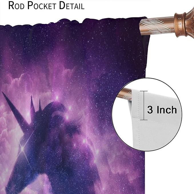 Unicorn Curtains Children's Cartoon Starry Sky Theme Unicorn Pattern Curtains Star Galaxy Boys Girls Room Blackout Curtains 63x63 Inch 2 Panels