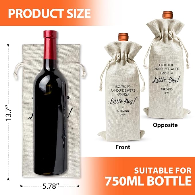 Baby Announcement Wine Gift Bag for New Grandpa Grandma Uncle Aunt 2024, Religious Pregnancy Announcement 2024, Baby Shower or Party Decor, New Dad Mom Gift 2024, Gender Neutral Baby Announcement