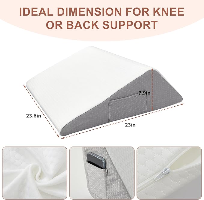 Knee Wedge Pillow, Memory Foam Leg Pillow Bed Wedge for Sleeping, Post Surgery Triangle Pillow Wedge for Knee Support, Leg Elevation, Knee Hip Back Pain Relief (23.6" x 23" x 7.9", Large Size, White)