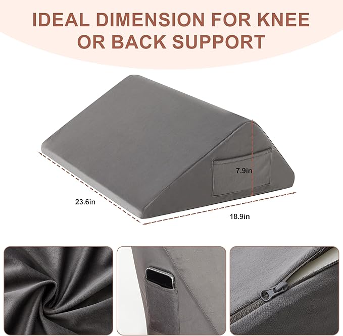 Knee Wedge Pillow, Memory Foam Leg Pillow Bed Wedge for Sleeping, Wedge Pillow for Legs Post Surgery, Triangle Pillow Wedge for Knee Support, Leg Elevation, Knee Hip Back Pain Relief