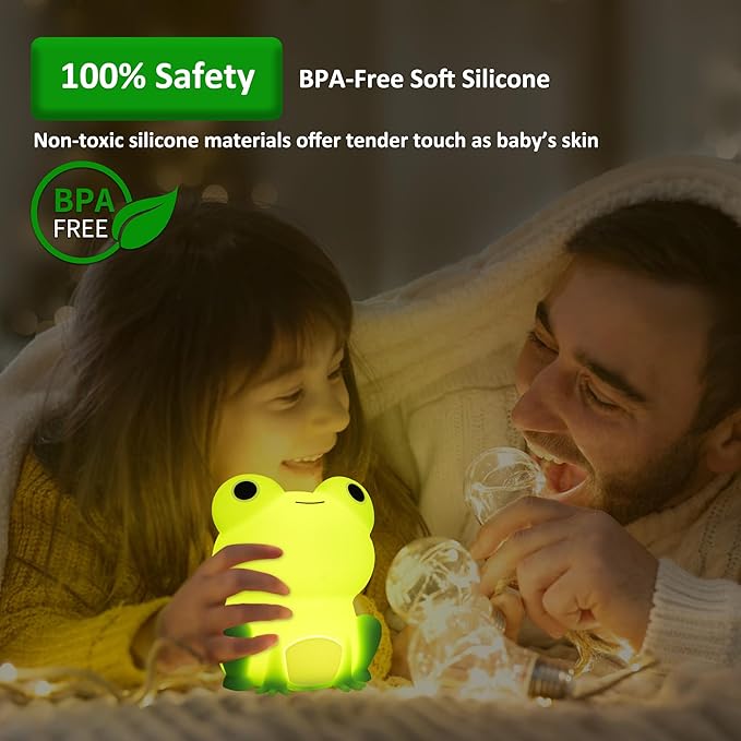 Frog Night Light, Frog Gifts for Girl, Frog Lamp Gifts Bedside Lamp for Nursery, ABS+SIL, Touch Control, Portable and Rechargeable Dimmable, Birthday Gifts for Boys Girls