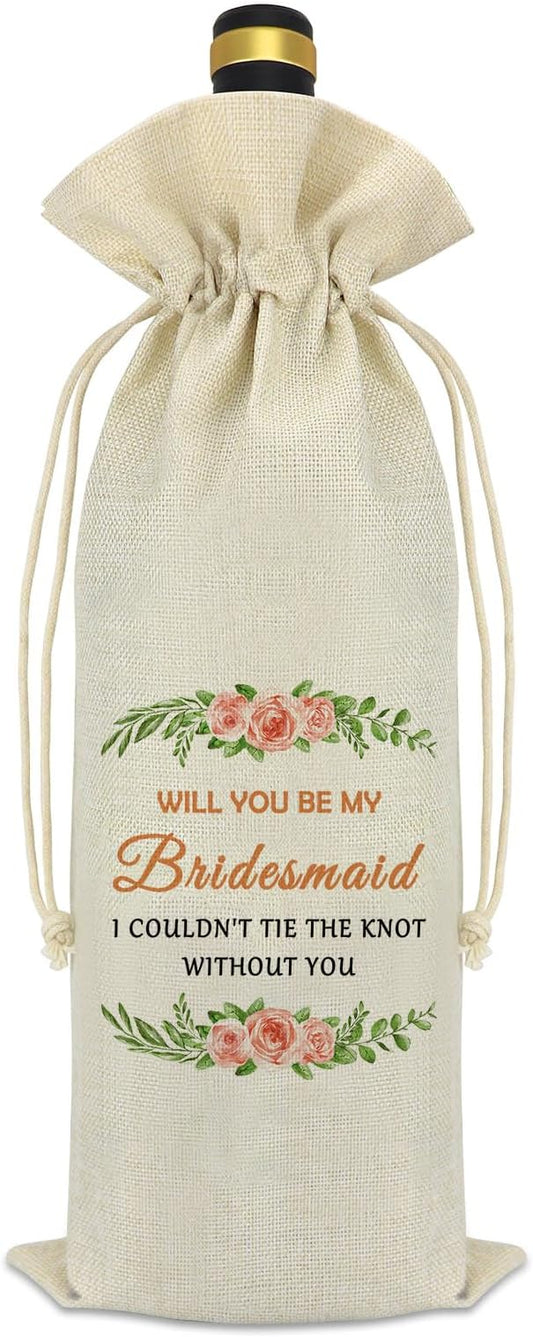 Bridesmaid Proposal Gifts for Best Friend Friendship Gift Wine Bag for Women Maid of Honor Gifts Engagement Wedding Bachelorette Party Gifts for Bridesmaids Bridal Showers Gift Wine Bottle Bag Cover