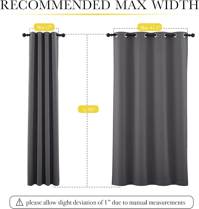 NICETOWN Grey Blcakout Curtains Total Shade Draperies, Heavy-Duty Full Light Shading Drapes with Same Color Liner Backing for Large Window（Gray, Package of 2 Panels, 52 inches Wide x 95 inches Long