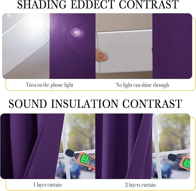 NICETOWN Purple Truly Blackout Drapes for Living Room, Heavy-Duty Full Light Shading Curtains with Same Color Liner Backing for Villa/Hall/Dorm Window（Royal Purple, 2 PCs, 52 inches W x 95 inches L