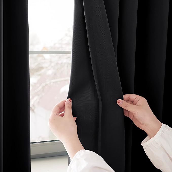 NICETOWN Cold Blocking 100% Black Out Curtains 95 inch Long, Durable Same Color Lined Blackout Drapes for Bedroom, Energy Saving Long Curtains for Patio Sliding Door, 52 inches x 95 inches, 2 Panels