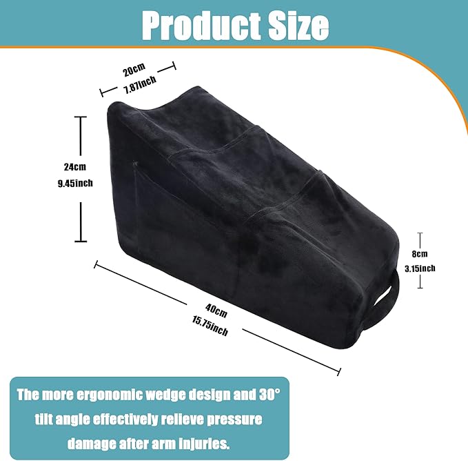 Sexysamba Arm Pillow Arm Elevation Pillow with 5 Pockets for Post Surgery Support Pillow for Elbow Arm Rest Wedge Pillow Shoulder Surgery Pillow with Removable Non-Slip Bottom Pillow Case - Black