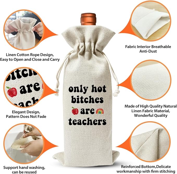 Teacher Appreciation Gift Wine Bag, Graduation Gift For Teacher Coworkers Colleagues, Teachers Day Gift, Cheering To Be A Teacher, Graduation Party Favors, Reusable Drawstring Wine Bag