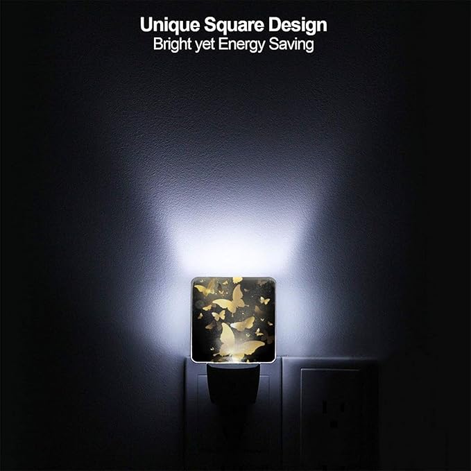 Golden Butterfly Night Light Plug into Wall Decorative Plug in LED Nightlight Auto Sensor Dusk to Dawn Decor Lamp for Kids Girls Bedroom Bathroom Kitchen Hallway Stairs Home