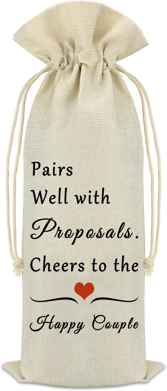 Wedding Wine Bag Proposals Engagement Gifts for Couples Mr and Mrs Marriage Wedding Gifts Engagement Party Decorations Wine Bottle Bag Reusable Wine Gift Bags with Drawstrings
