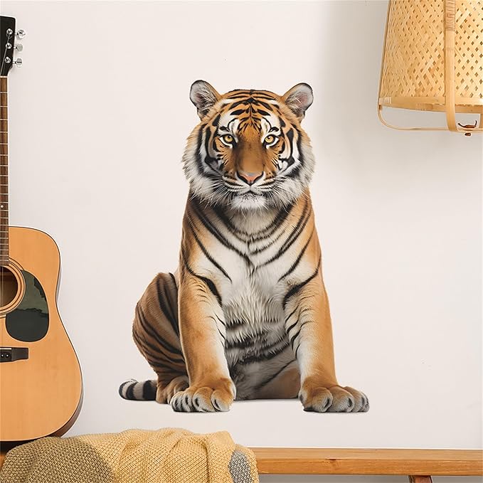 Lifelike Tiger Wall Decal 3D Animals Wall Sticker Safari Wall Decor for Nursery Kid'sroom School Classroom Livingroom Bedroom Bathroom Decoration (Lifelike Tiger 8)