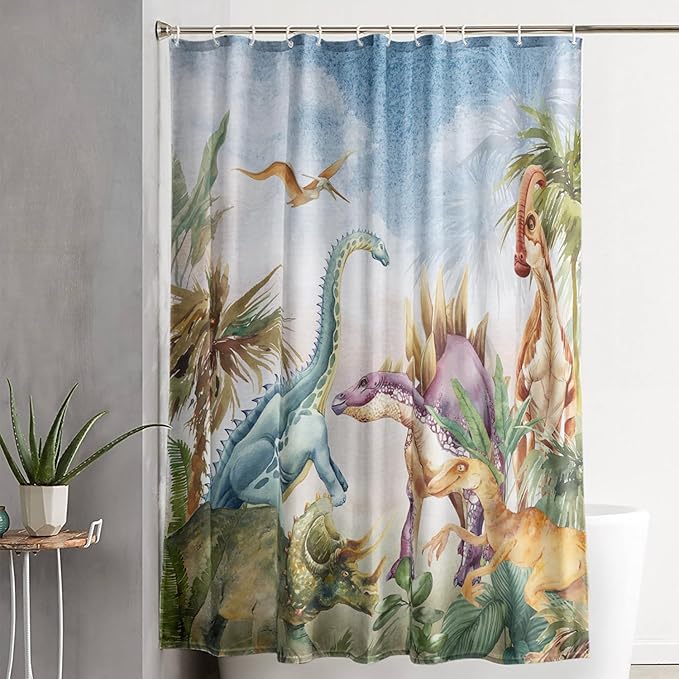 AILONEN Dinosaur Shower Curtain 72" W*84" H for Bathroom,3D Tropical Dinosaur Bathroom Shower,Cartoon Dinosaur Boys Bath Curtain Polyester Waterproof Shower Curtain with 12 Hooks